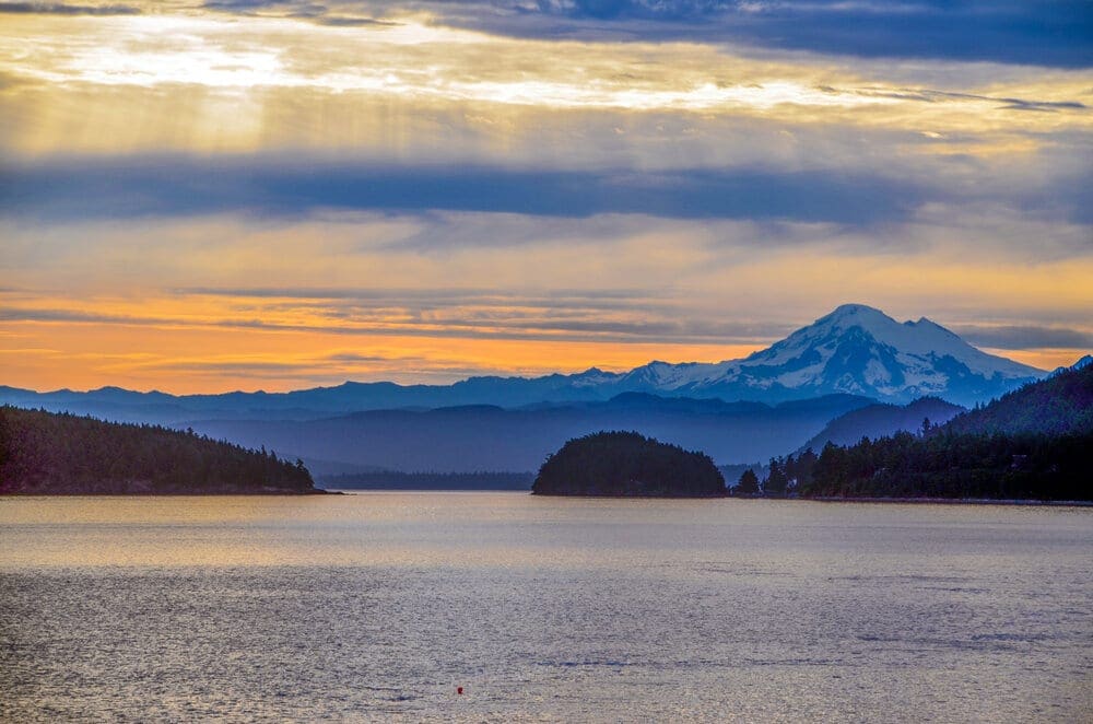 Beautiful views Orcas Island and Mount Baker from the Salish Sea.