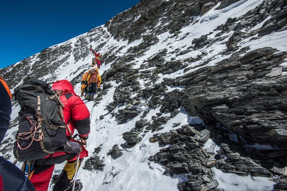 Climbers near Base Camp on Mount Everest.