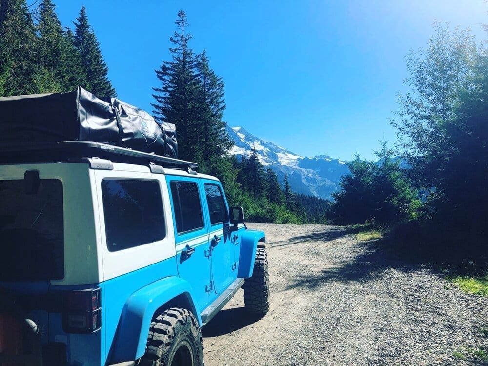 The road up to the trailhead at Mowich Lake is 17 miles long and is a rough, dirt road with some climbing, which was a fun trip for my 2017 skyblue Jeep Wrangler JKU Chief Edition.