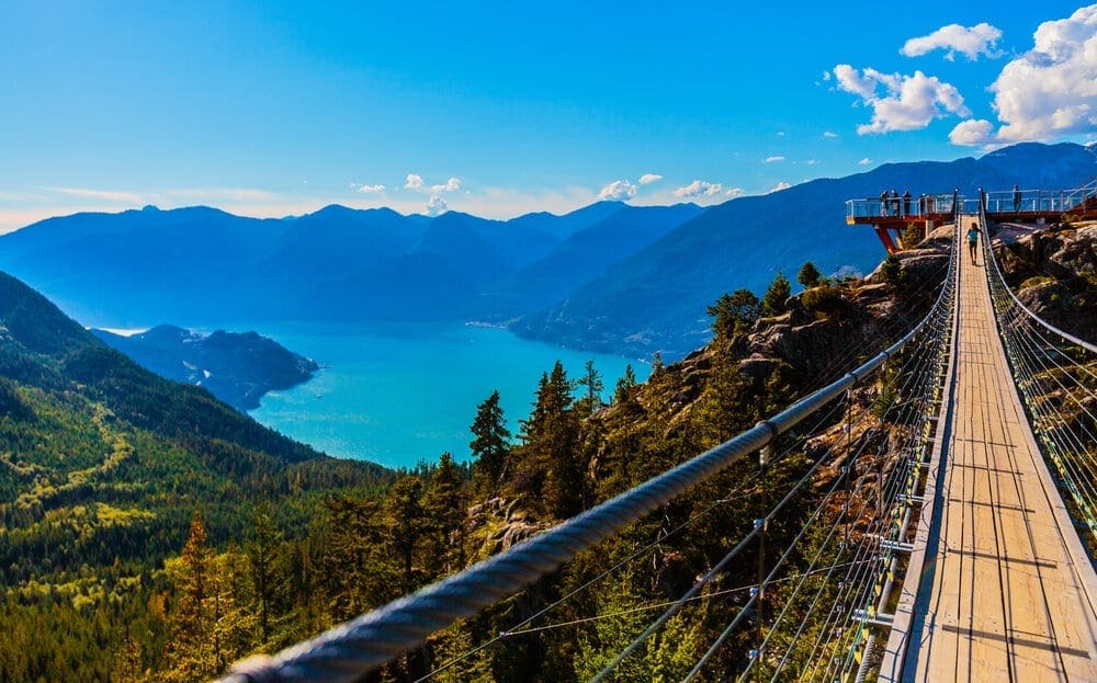 The Sea to Sky Gondola ride, the Summit Viewing Deck and Sky Pilot Suspension Bridge are exhilirating experiences in the shadow of Sky Pilot Mountain peaks.