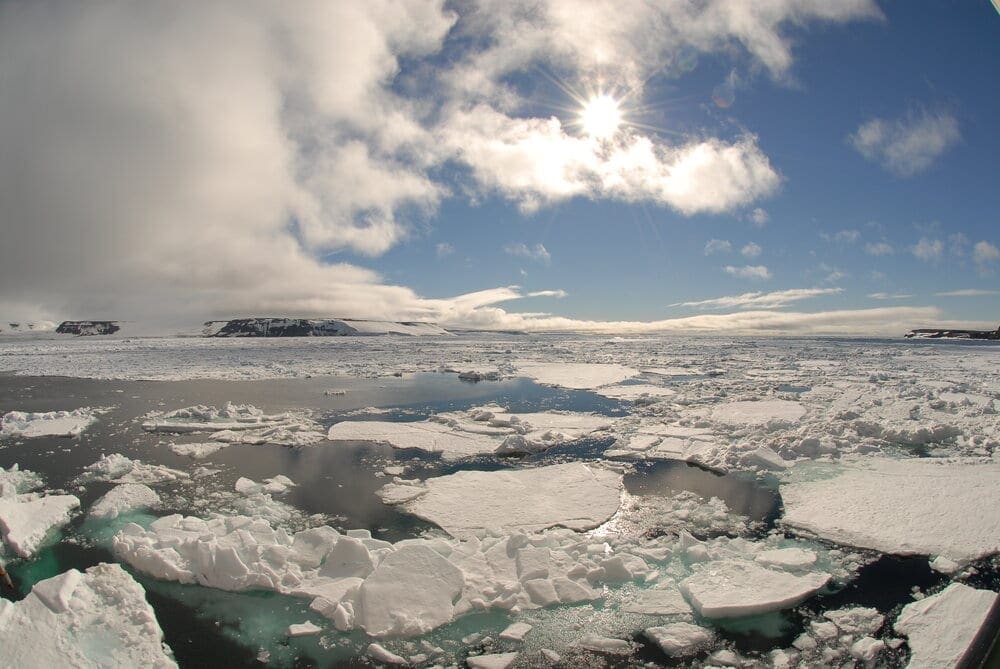 Ice melting in Franz Josef Land, Russia