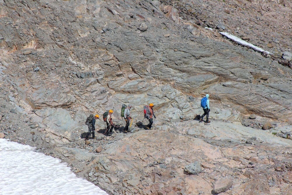 A group of hikers preparing to go rock climbing near Seattle, Washington.