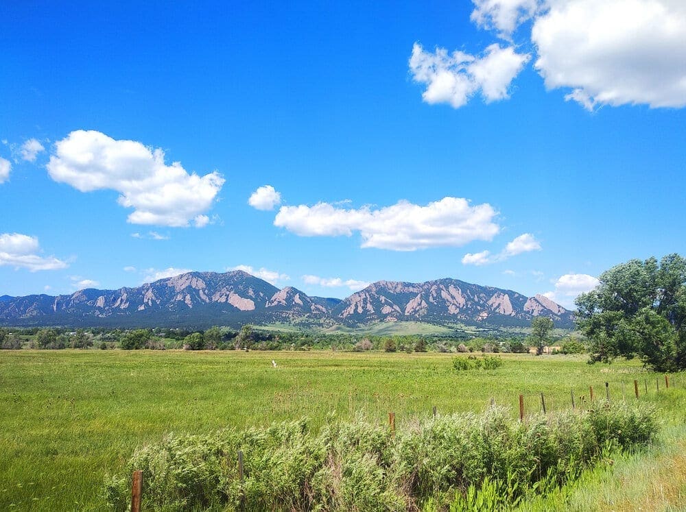 Views of the Flatirons in June near Boulder, Colorado.