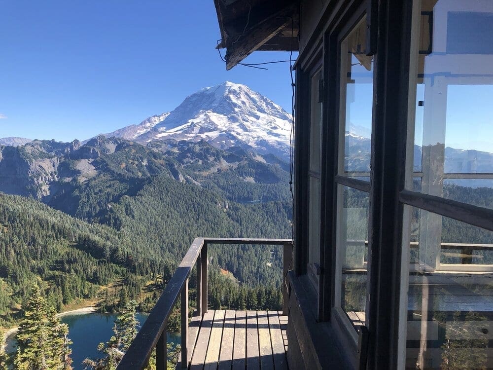 View of Mount Rainier from the Fire Lookout, looking southeast.