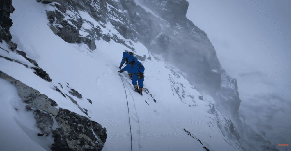 Cory and Esteban “Topo” Mena walk the line up Mount Everest. Photo by ROAM Media.