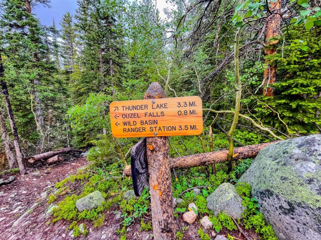 Trail sign at the trail merger.
