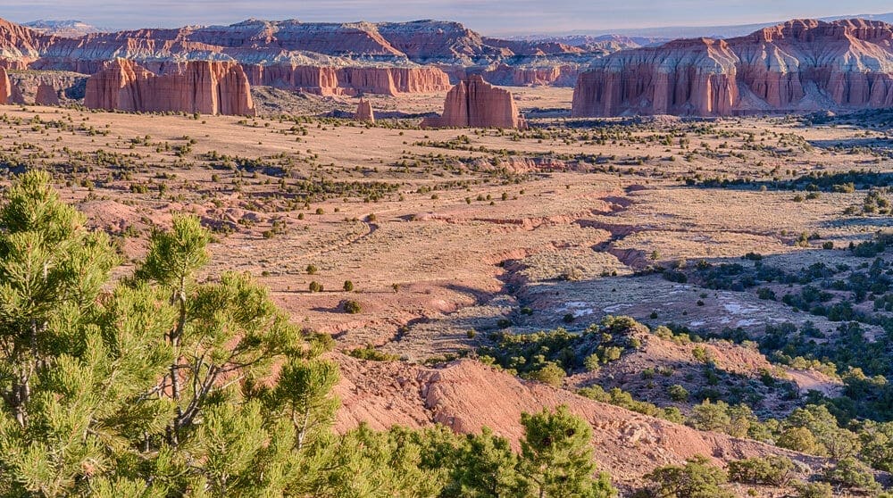 Amazing views from the Cathedral Valley Overlook in Capital Reef National Park, Utah.