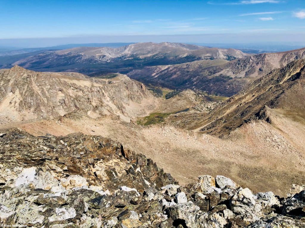 The view north from Ypsilon’s high summit, you can see some of the scarring left from the Cameron Peak Fire.