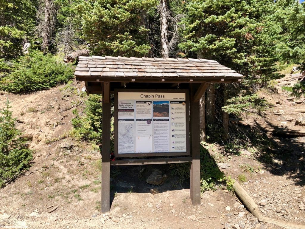 Chapin Pass Trailhead sign.