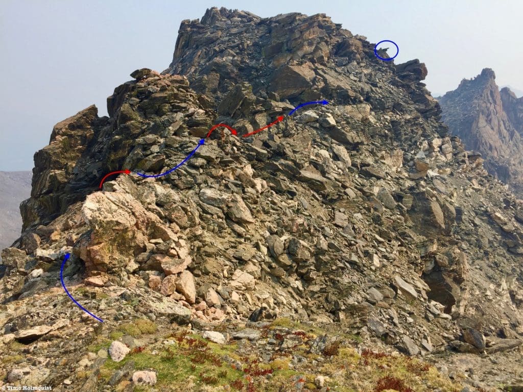 Marked up first portion, keep the phallic-looking rock in the blue circle in your sight, you’ll eventually end up next to it.