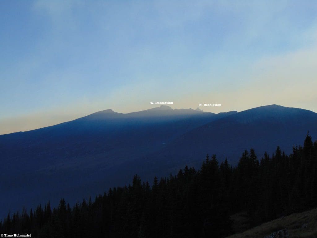 The Desolations with smoke from the Cameron Peak Fire.