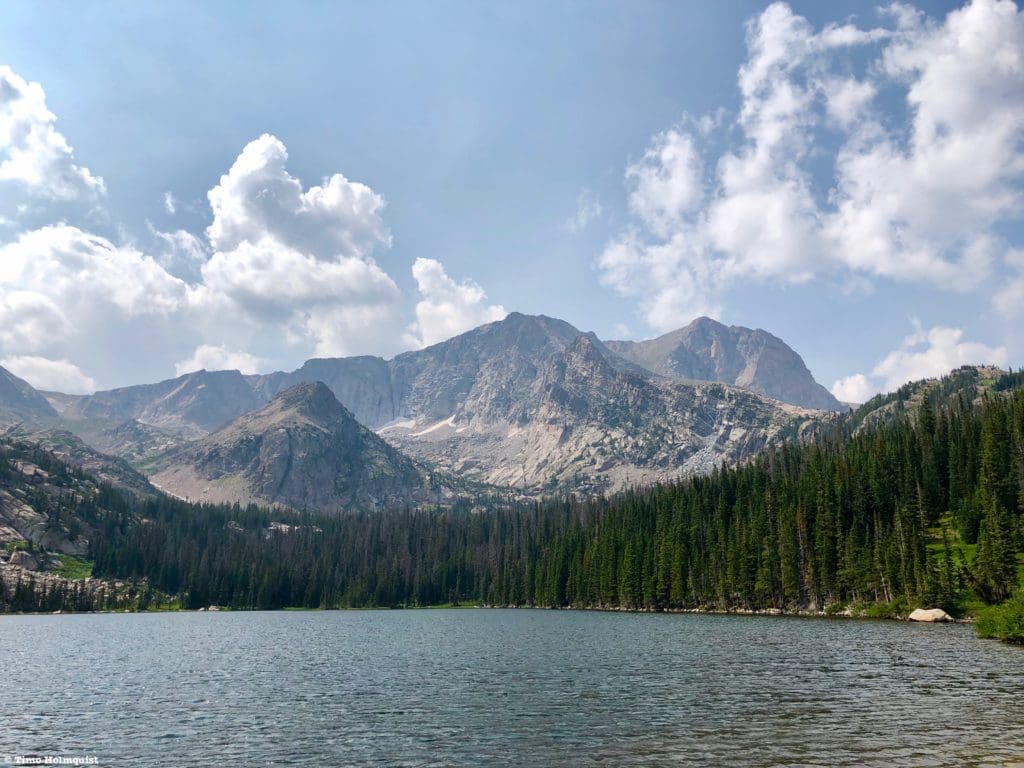 Mt. Alice from Thunder Lake, Boulder-Grand Pass is the lowest point along the ridge to the left.