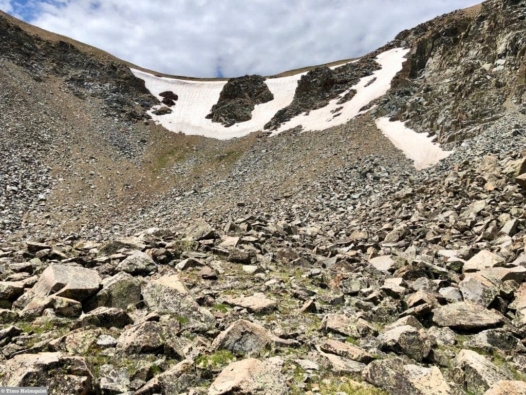 The snowy pass in early July.
