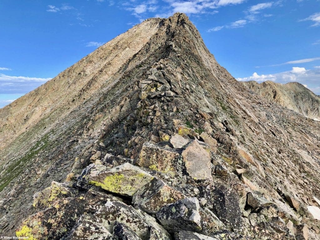 The second portion of the scramble runs from where this picture was taken to “Little Lead,” the ridge high-point slightly to the right and in front of the true summit.