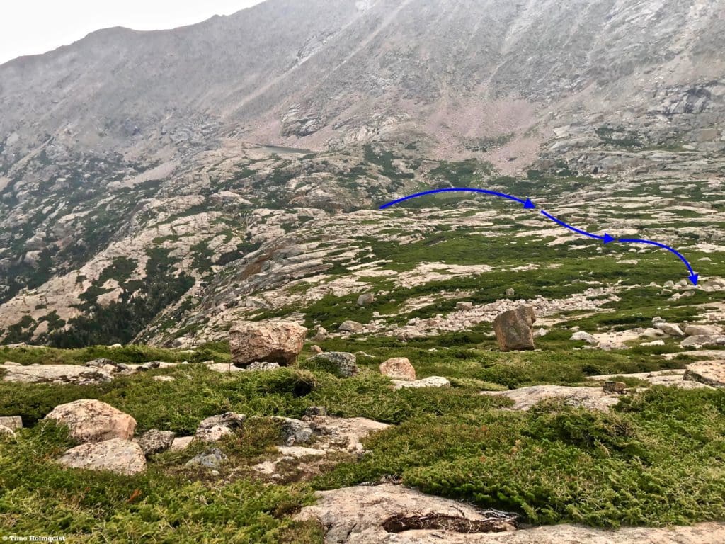 Approximate path from where you emerge in Upper Glacier Gorge.